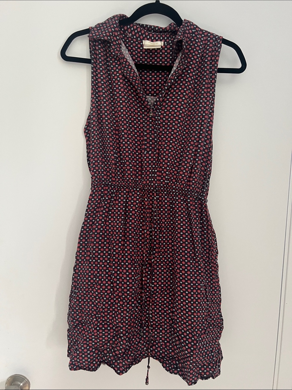 Matty M Burgundy Polka Dot Sleeveless Collared Mini Dress